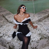 Black Lace Trim Off -Shoulder Bodysuit- Outfit