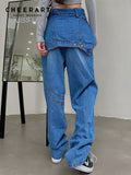 Korean Streetwear Stacked Baggy Jeans Woman Blue Denim Trousers High Waisted Jeans Grunge Y2k Bottoms Spring