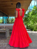 Women V Neck One Piece Dress Strappy Backless Bow Beachwear Women Party Dresses Casual Summer Clothing Fashion Long