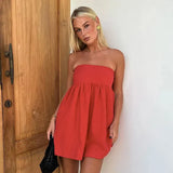Solid Tube Bandeau Mini Dress-Outfit