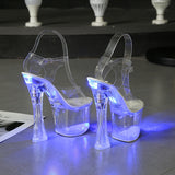 Zingj 34-43 New Thick High Heel Hate Day High Nightclub Shoes Luminous Sandals Women's Shoes Runway Show Pole Dancing Shoes Crystal