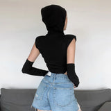Zingj 2023 New Women's Solid Color Slim Street Fashion Hoodie Sexy Sleeveless Jumpsuit-Outfit