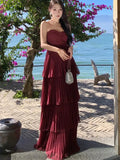 Red Layered Strapless Midi Dress-Outfit