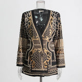 French Sexy Style Small Suit 2025 Summer Fashion Style Long-Sleeved Print Nails High-Sensing Retro Blazer
