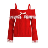 Zingj Winter New Pure Color Lace Lace A Word Shoulder Sling Sweater Sweater