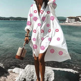Women Dresses Turn-down Collar Print Casual Long Sleeve Shirt Dress Plus Size Loose Beach Party Vestidos Robe