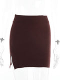 Knitting Women Skirts Side Split Brown Solid High Waist Autumn Fashion Skinny Harajuku E-Girl Female Short