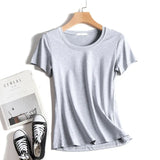 Quality Plain T Shirt Women Cotton Elastic Basic T-shirts 2021 Summer Tops Short Sleeve T-shirt Women Tees Plus Size
