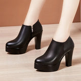Single Shoes Women's Thick Heels 2023 Autumn And Winter New Style High-Heeled Shoes English Style Velvet Large-Size Leather