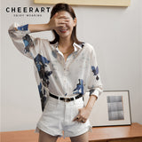 Mountains And Rivers Long Sleeve Blouse Women Chiffon White See Through Top Casual Shirt 2020 Designer Fashion