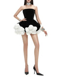 Black Strapless 3d Floral A-Line Mini Dress- Outfit