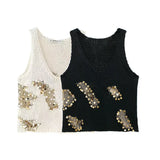 2025 New Women's Fashion Joker Casual Sequins Knit Vest Jacket