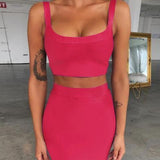 2pc Skirt Set For Women Sexy Crop Top And High Waist Skirt Outfits 2022 Summer Lady Orange Club Party Dress Set
