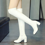 Fashion Knee High Boots Women's Winter Boots Thick High Heels Long Boots Round Zipper Winter Autumn Shoes
