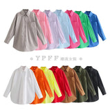 Zingj Trendy Women's Shirt Spring New Candy Pocket Long-Sleeved Button Cardigan Lapel