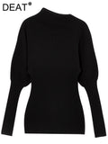 Fashion Women's Sweater Mock Neck Waist Slim Lantern Sleeve Solid Color Pit Knitted Pullover Female Autumn 2023 New