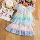Girl Summer Princess Dress Mesh Chiffon Cake Layers Tutu Outfit Birthday Party Dresses Children Clothing Casual