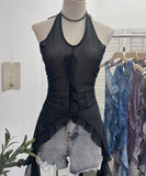 Vintage 2024 New Personality Tie Hottie Wind Hanging Sleeveless Top Ribbon Vest
