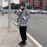 Short Parkas Women Black Plaid Single Breasted Loose Leisure Retro Korean Style All-Match Winter Female Clothing