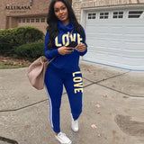 Piece Set Women Outfit LOVE Letter Print High Neck Hoodies Sweatshirt Pants Tracksuit 2020 Plus Size Streetwear Casual