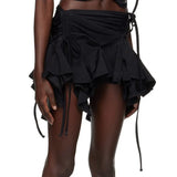 Irregular Hem Fringe Drawstring Mini Skirt-Outfit