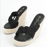 Zingj Sexy New Straw Woven Simple Hate Sky High Slope With Waterproof Platform Model