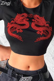 Fashion Letter Printed Short Sleeve Vintage Crop Top 2023 Summer Women Sexy Skinny T Shirt Female Streetwear Tee