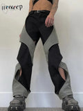 y2k Techwear Casual Pants Chic Contrast Hollow Out Baggy Women Cargo Pants Streetwear Low Rise Sweatpants Korean