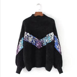 New Women's Sweater Autumn And Winter New Fashion Half-high Collar Mohair Embroidery Sequins Lantern Sleeve