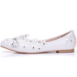 Bridal Shoes Wedding Shoes White Flat Bottom Water Drill Pearl Wedding Shoes Bridesmaids Performance Flat Heel Single