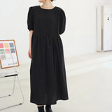 2021 Summer Polka Dot Dress Woman White Yellow Midi Dress Loose Short Sleeve Tassel
