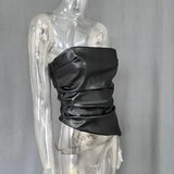 Strapless PU Leather Asymmetrical Top- Outfit