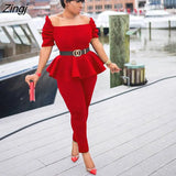 Top+Skinny Pants Air Layer Fabric Casual Suits Elegant Fashion 2 Piece Set Office Lady Casual Women Outfits Pants