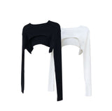 Knit Cropped Tops Pullover Bolero Shrugs Women Cut Out One Piece Sleeve