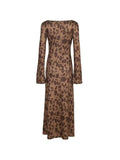 Vintage Print Trumpet Sleeve Maxi Dress- Outfit