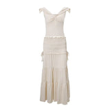 Zingj Desire V-Neck French Show Slim Vest Top Pleated Wood Ear Sexy Skirt Cover- Outfit
