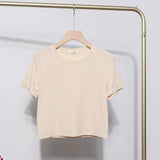Real-Apamine Solid Short-Sleeved T-Shirt Burst Small Short Sweet Spicy Slim Slim Thin Collar Top