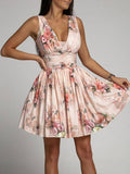 Women Sleeveless Sequin Club Party Dresses Summer New Elegant Solid V-Neck Sling Mini A-Line Dress Ladies Chic Waist
