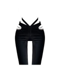 Out Pearls Chain Low Waisted Flare Jeans Slim Aesthetic Retro Denim Sweatpants Streetwear Fashion Harajuku Korean