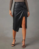 Zingj Autumn And Winter New Open Fork In The Long Sexy Hot Girl Bag Buttock Leather Skirt