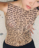 Mesh Letter Print Sleeveless Top With Gloves-Outfit