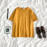 Tee Shirt Solid Color Basic T-Shirt Women Casual O-neck Harajuku Top Korean Hipster Cotton Basic