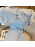 Vintage Knit Dresses V-neck Shorts Sleeve Blue Bodycon Mini Dresses Fashion Sexy Slim Elegant Temperament Vestidos