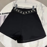 Drilling Pearl Flower Beaded Suit Shorts Women Simple Graceful White Black Shorts Female 2022 Spring Summer New Short
