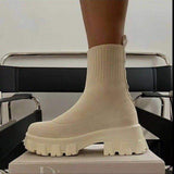 Size 43 Couple Socks Boots 2025 Autumn New Thick-Bottom Leisure Knitted Short Boots Women's Thick-Bottom Mid-Sleeve Women's