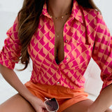Turn-down Collar Elegant Women Blouse Casual Button Long Sleeve Autumn Tops Blusas Lady Chain Leopard Print Office
