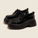 Zingj Ace Small Leather Shoes Female British Platform Black High Heel Height Autumn Winter Work Shoelaces Heel Round