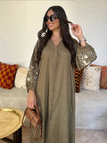 V Neck Casual Loose Midi Dress For Women Elegant Floral Print Lantern Sleeve Button Vestido new Chic Female Holiday