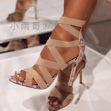 Fashion Sandals Women Feel Fine Heel Pointed Fish Mouth Cool Slippers Foot Ring Strap Roman