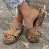 Zingj Bottom Slippers Women Wear The New 2024 Washed Letter Embroidery One Word Pine Platform Heighten Cool